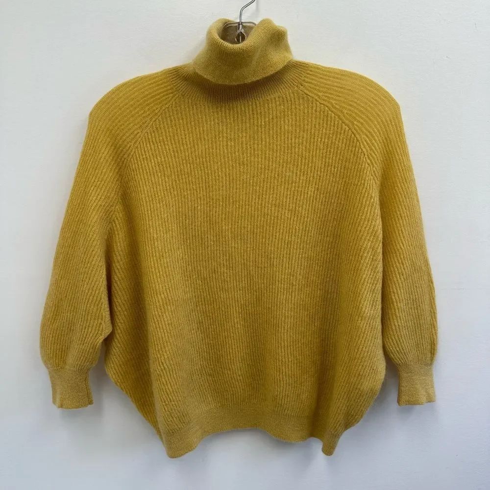 Brunello Cucinelli Mustard Yellow Mohair Blend Knit Sweater Turtleneck Size S - Picture 5 of 11